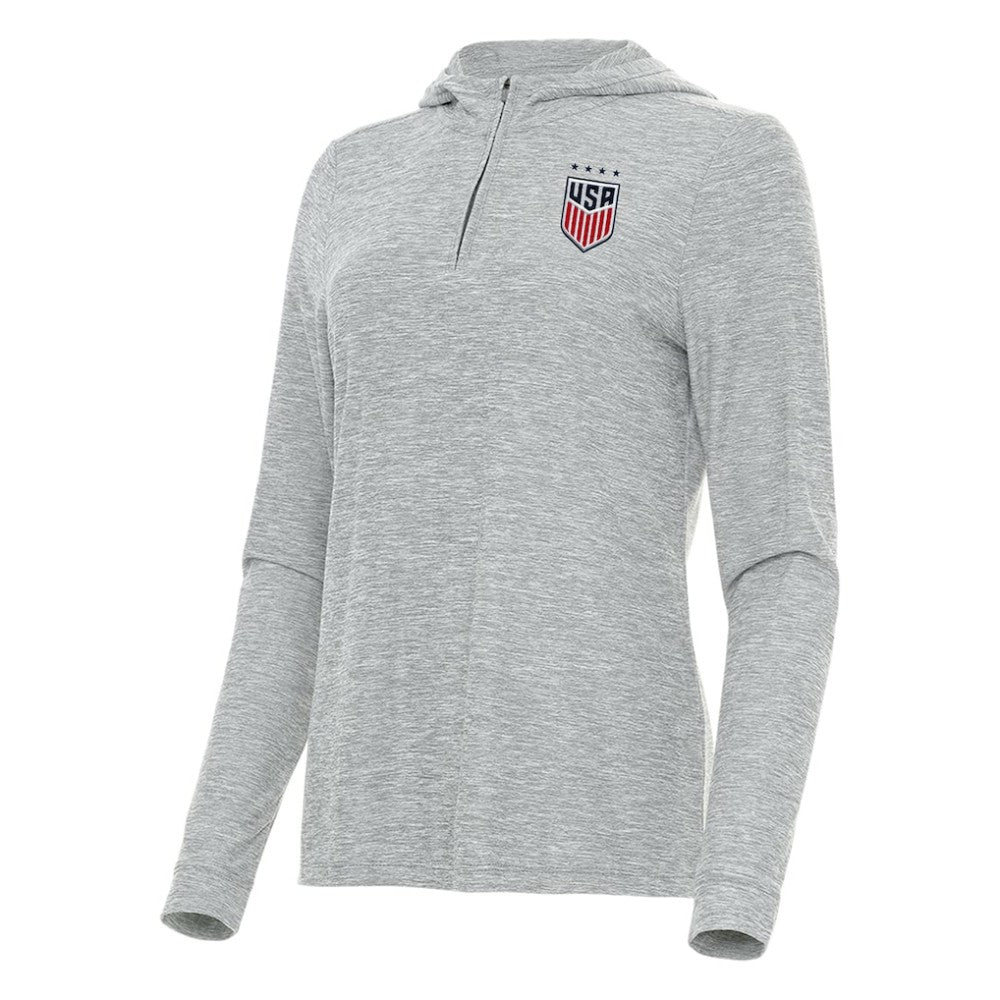 USWNT Antigua Women's Daybreak Quarter-Zip Hoodie Heather Gray
