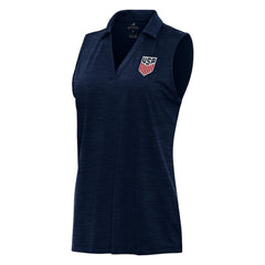 USMNT Antigua Layout Sleeveless V-Neck Polo Heather Navy