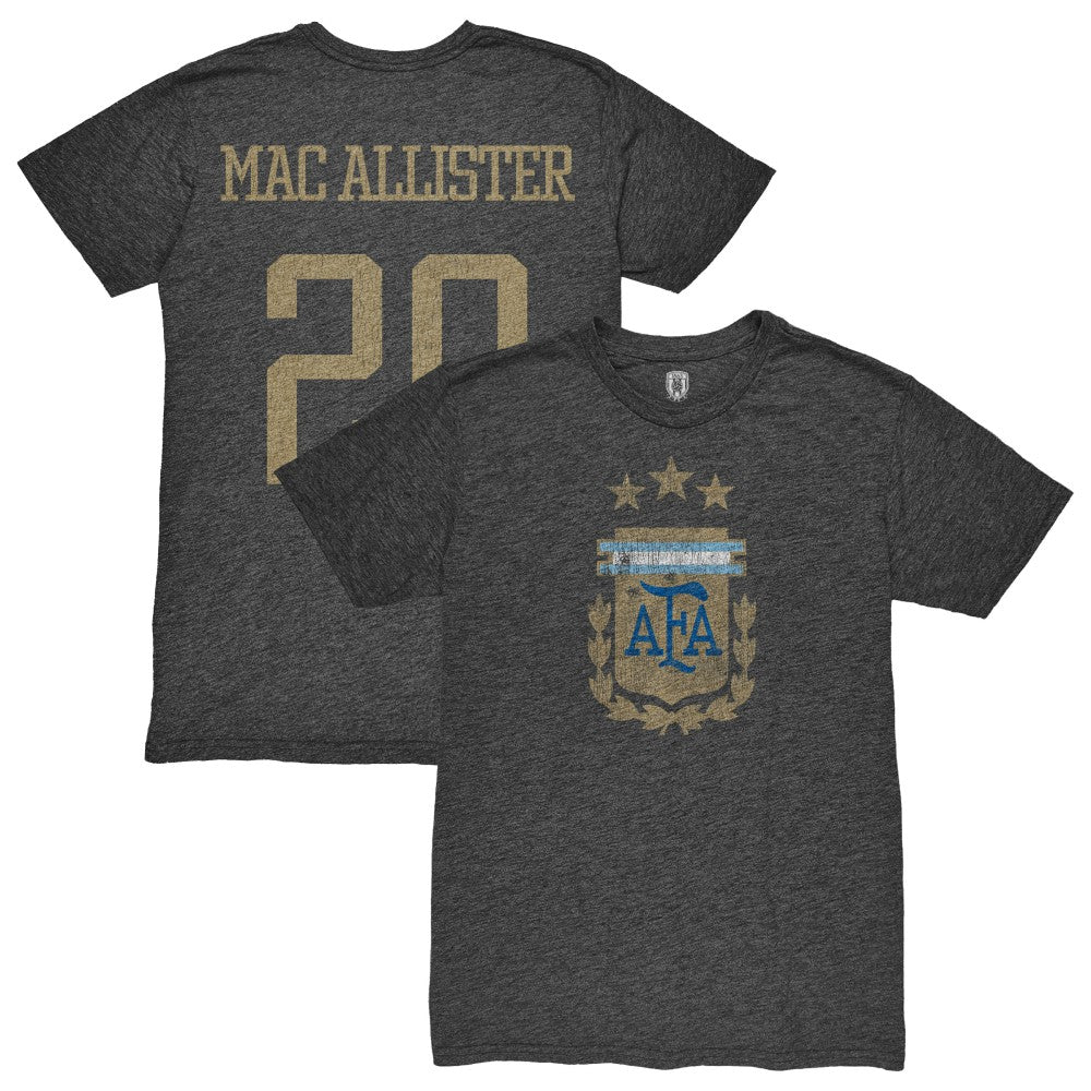 Alexis Mac Allister Argentina National Team 1863FC Player Retro Tri-Blend T-Shirt Heather Black