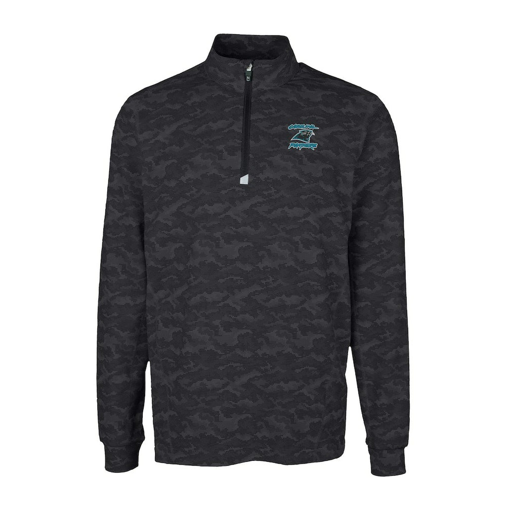 Carolina Panthers Cutter & Buck Traverse Camo Print Stretch DryTec Quarter-Zip Top - Black - NFL