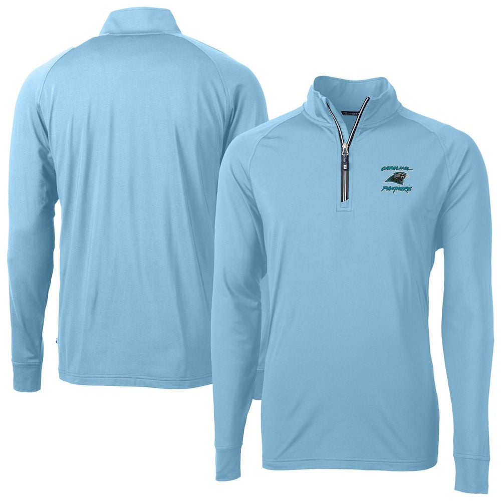 Carolina Panthers Cutter & Buck Adapt Eco Knit Stretch Recycled Raglan Quarter-Zip DryTec Top - Light Blue - NFL