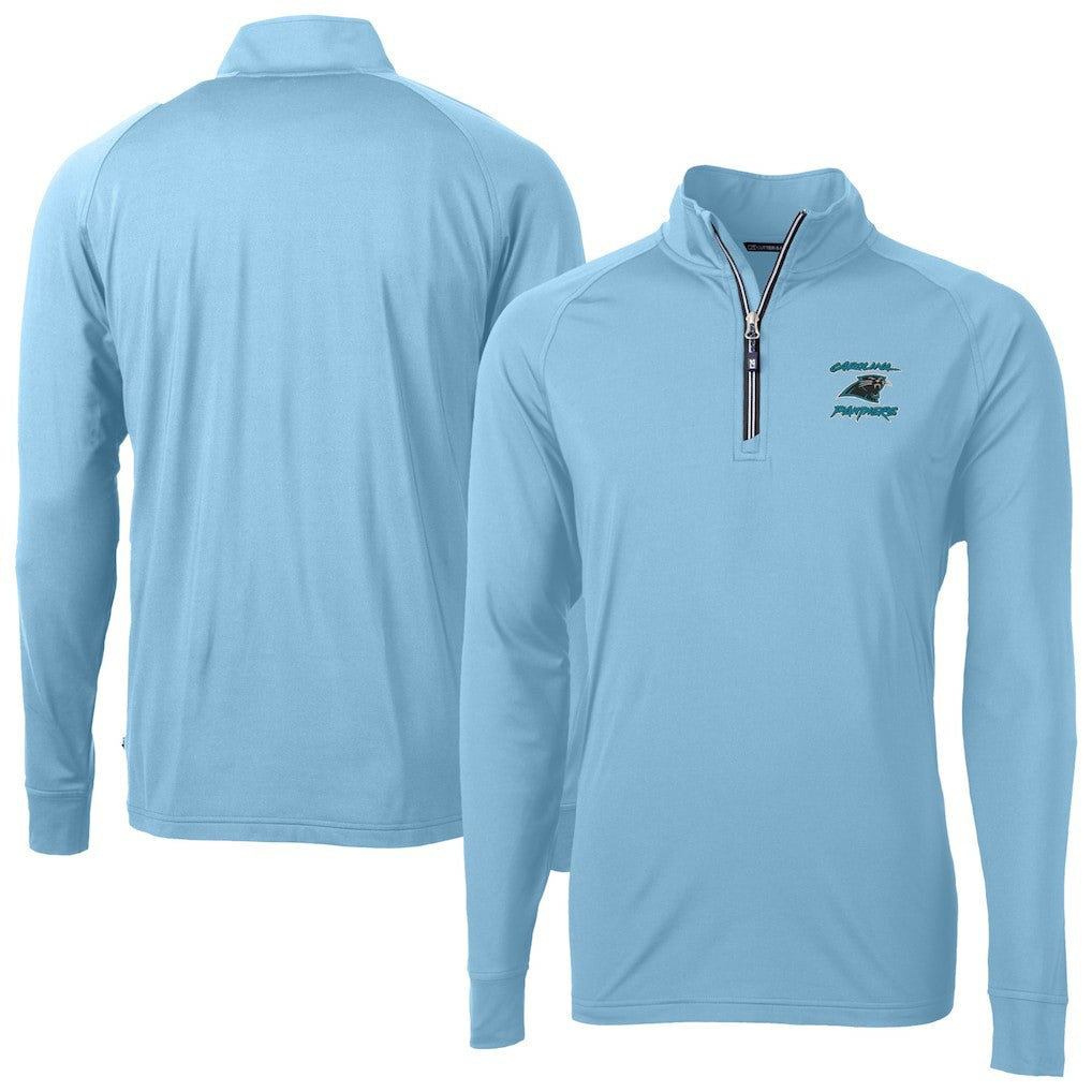 Carolina Panthers Cutter & Buck Adapt Eco Knit Stretch Recycled Raglan Quarter-Zip DryTec Top - Light Blue - NFL