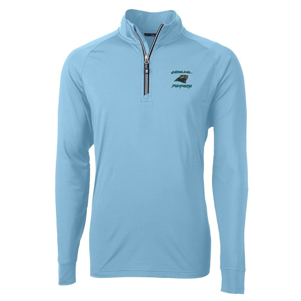 Carolina Panthers Cutter & Buck Adapt Eco Knit Stretch Recycled Raglan Quarter-Zip DryTec Top - Light Blue - NFL