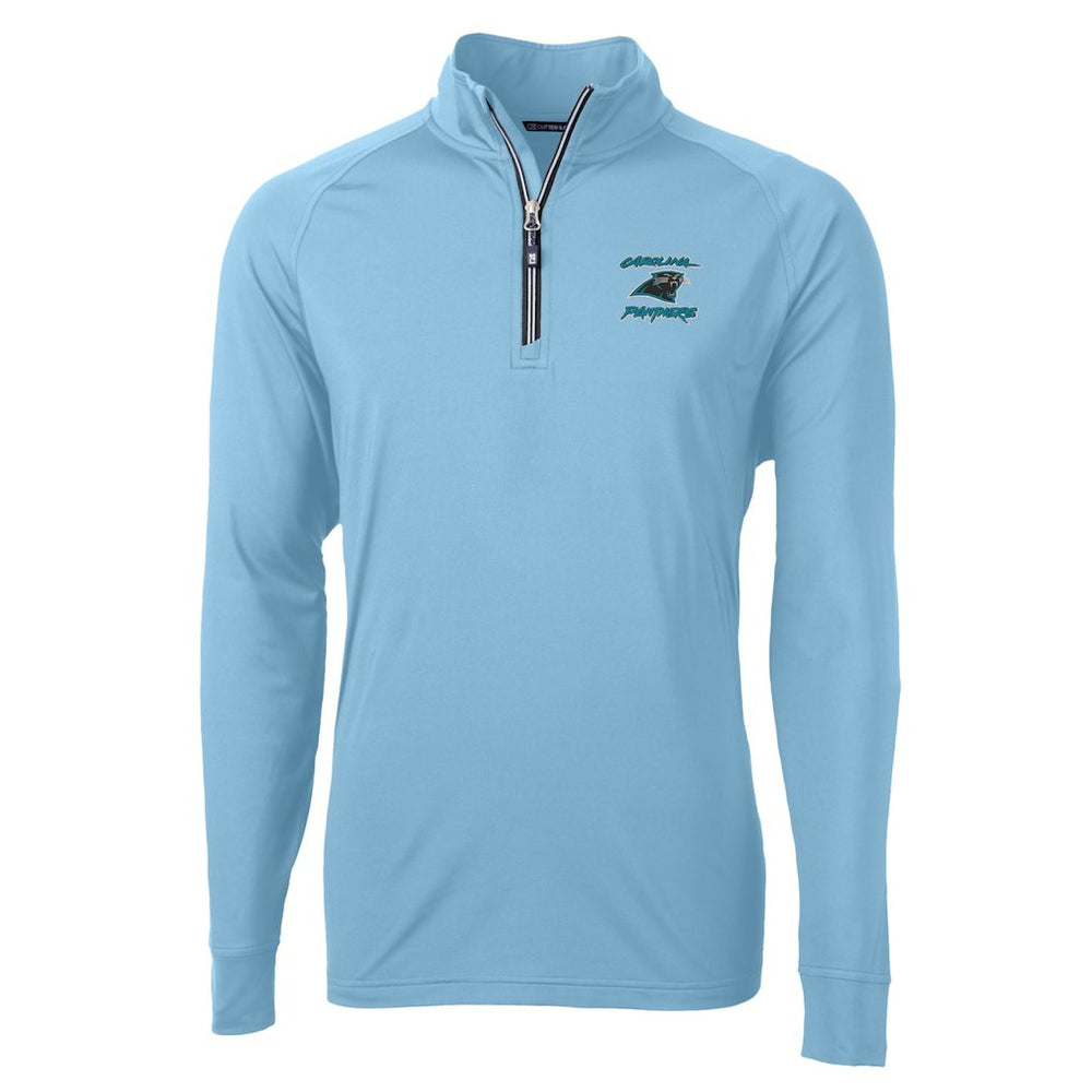 Carolina Panthers Cutter & Buck Adapt Eco Knit Stretch Recycled Raglan Quarter-Zip DryTec Top - Light Blue - NFL