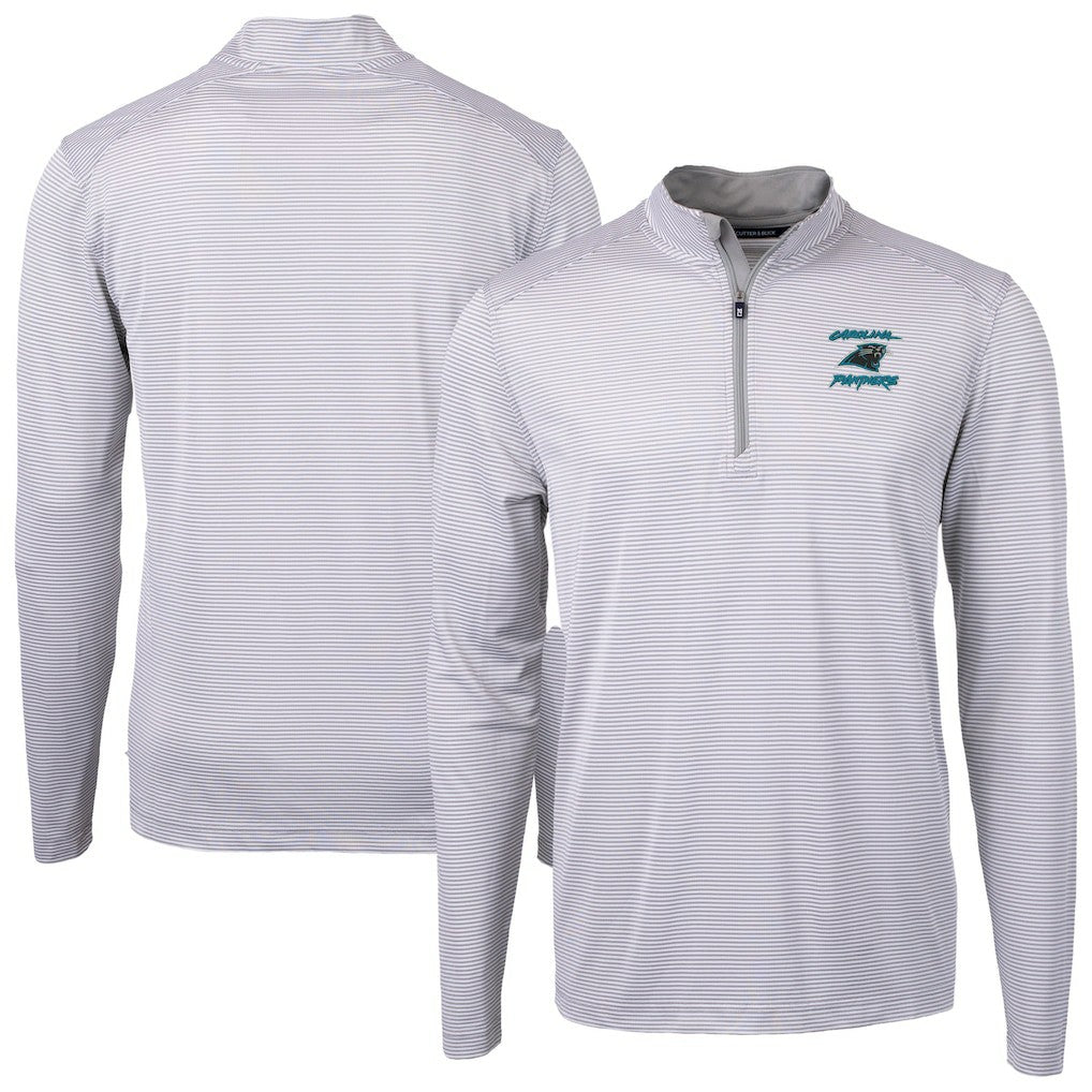 Carolina Panthers Cutter & Buck Virtue Eco Pique Micro Stripe Recycled Quarter-Zip Jacket - Gray - NFL