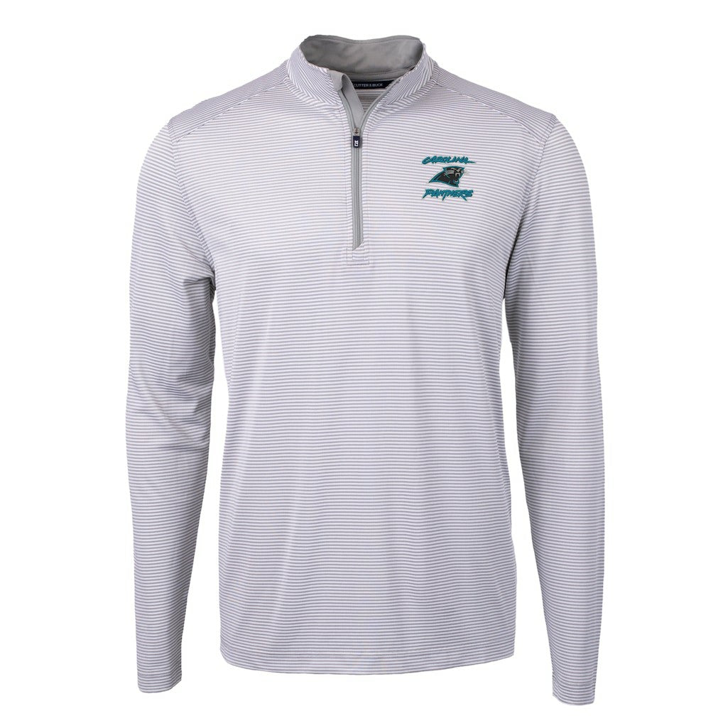 Carolina Panthers Cutter & Buck Virtue Eco Pique Micro Stripe Recycled Quarter-Zip Jacket - Gray - NFL
