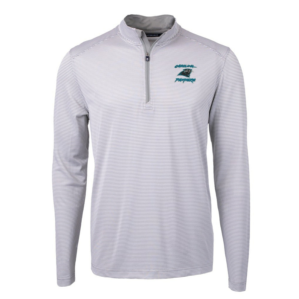 Carolina Panthers Cutter & Buck Virtue Eco Pique Micro Stripe Recycled Quarter-Zip Jacket - Gray - NFL