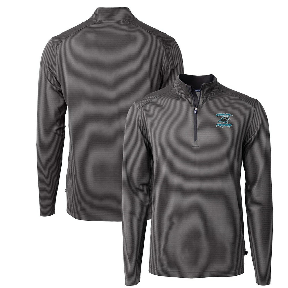 Carolina Panthers Cutter & Buck Virtue Eco Pique Micro Stripe Recycled Quarter-Zip Jacket - Black - NFL