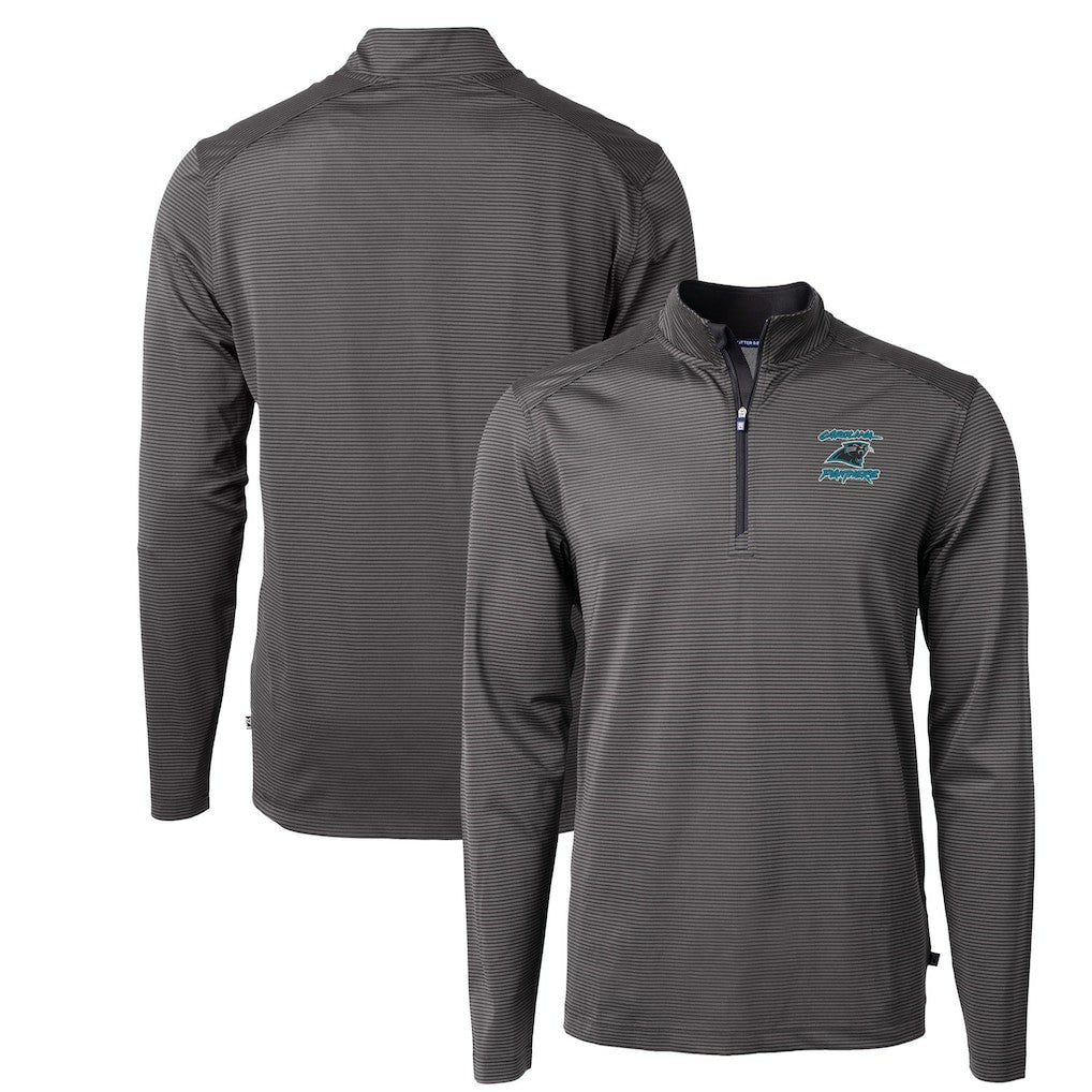 Carolina Panthers Cutter & Buck Virtue Eco Pique Micro Stripe Recycled Quarter-Zip Jacket - Black - NFL