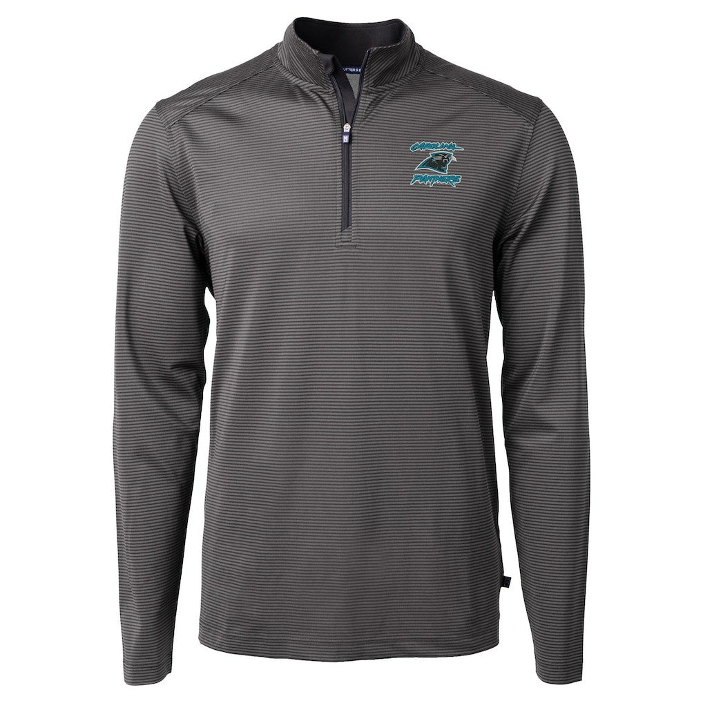 Carolina Panthers Cutter & Buck Virtue Eco Pique Micro Stripe Recycled Quarter-Zip Jacket - Black - NFL