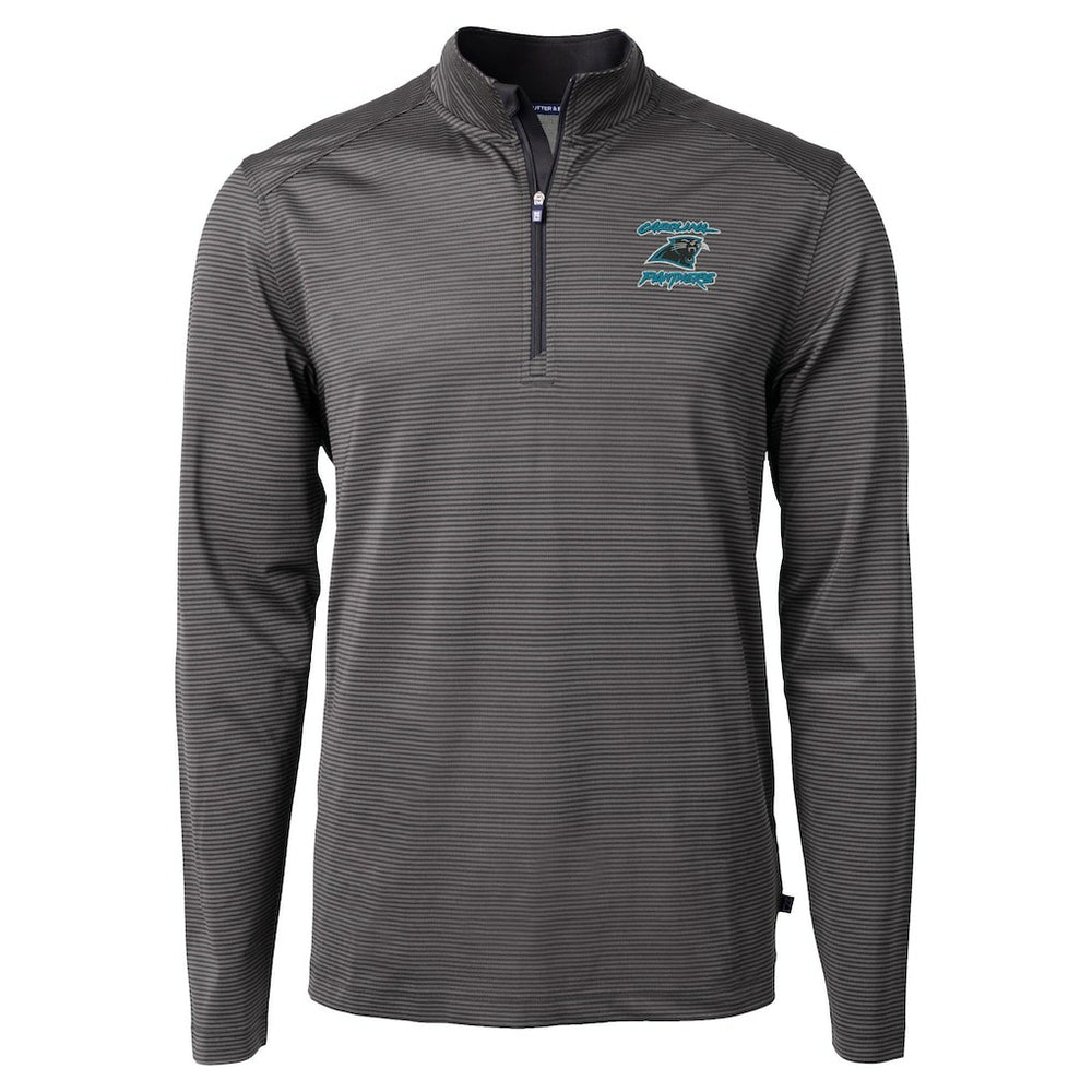 Carolina Panthers Cutter & Buck Virtue Eco Pique Micro Stripe Recycled Quarter-Zip Jacket - Black - NFL