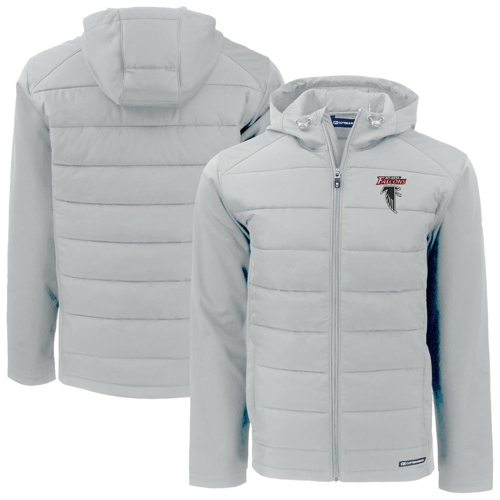 Atlanta Falcons Cutter & Buck Evoke Hybrid Eco Softshell Recycled Full-Zip Hoodie Jacket - Light Gray - NFL