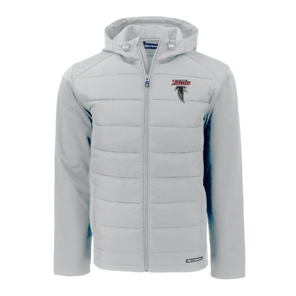 Atlanta Falcons Cutter & Buck Evoke Hybrid Eco Softshell Recycled Full-Zip Hoodie Jacket - Light Gray - NFL