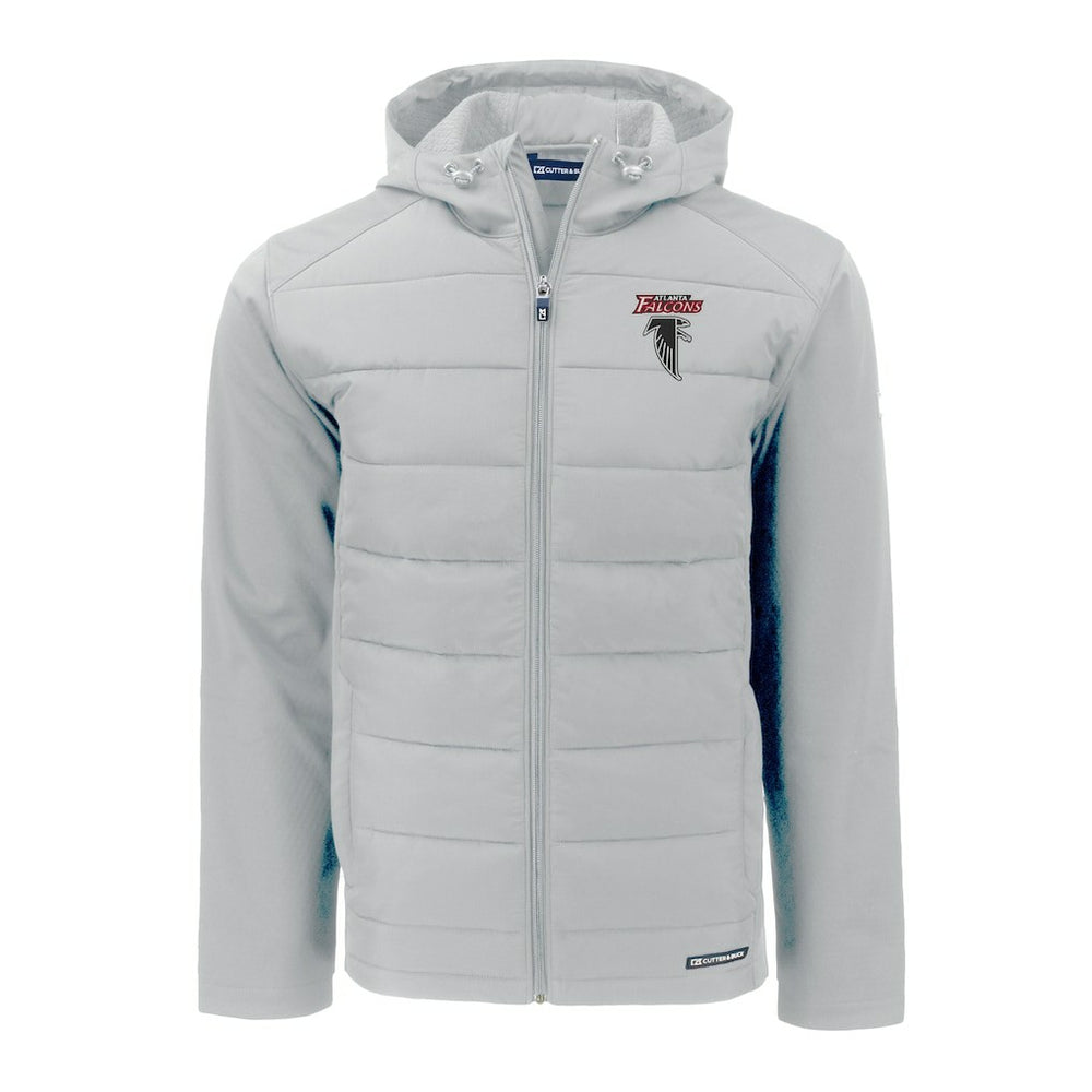Atlanta Falcons Cutter & Buck Evoke Hybrid Eco Softshell Recycled Full-Zip Hoodie Jacket - Light Gray - NFL