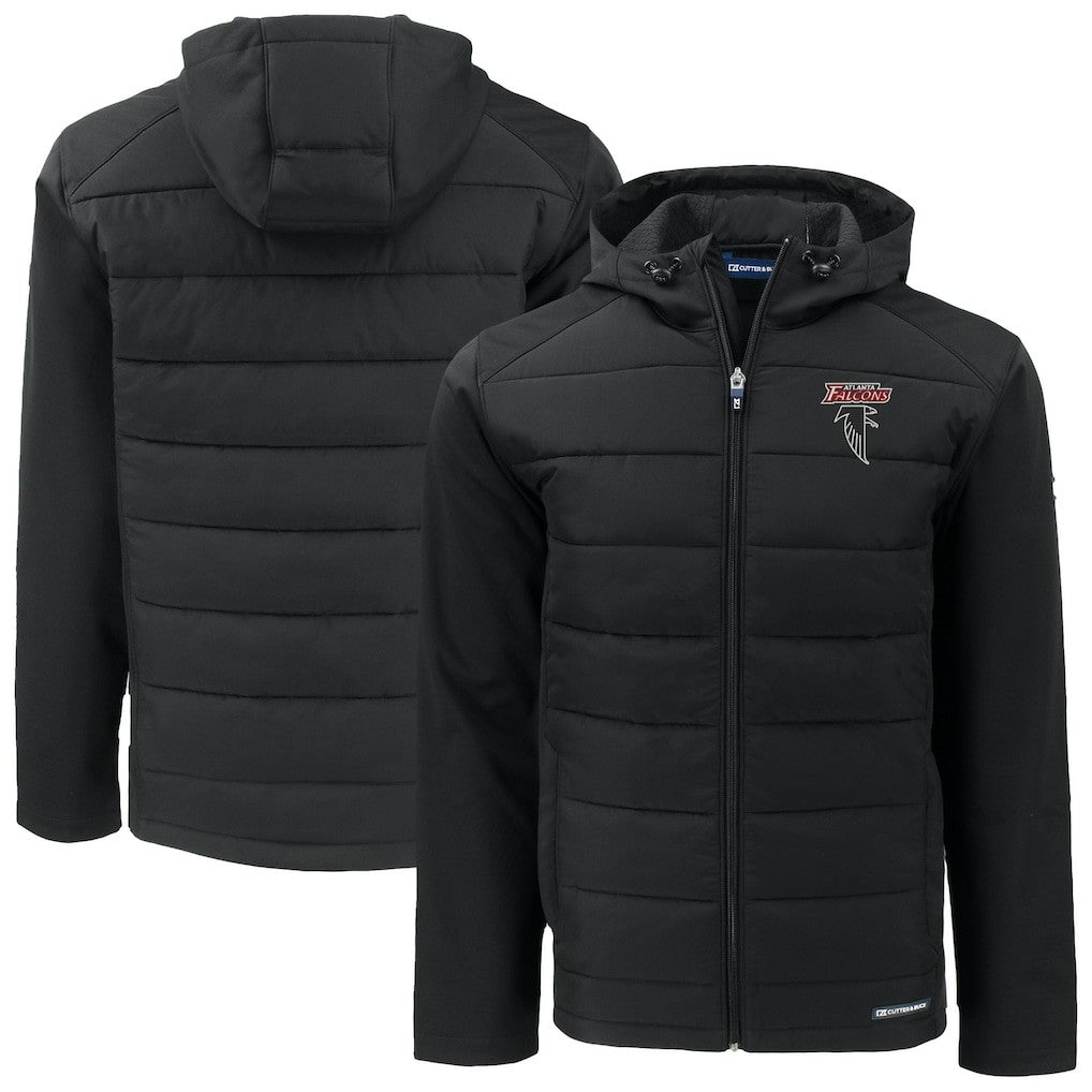 Atlanta Falcons Cutter & Buck Evoke Hybrid Eco Softshell Recycled Full-Zip Hoodie Jacket - Black - NFL