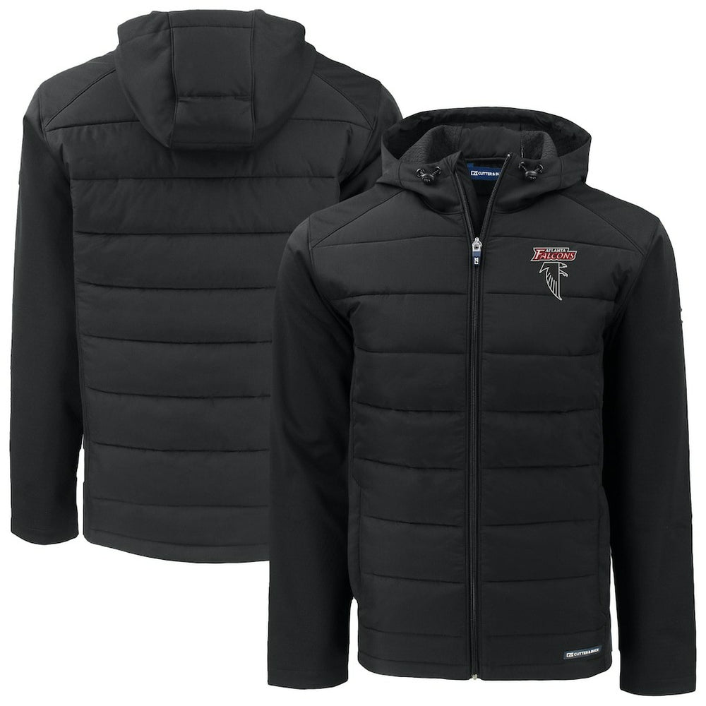 Atlanta Falcons Cutter & Buck Evoke Hybrid Eco Softshell Recycled Full-Zip Hoodie Jacket - Black - NFL