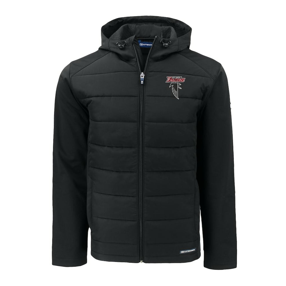Atlanta Falcons Cutter & Buck Evoke Hybrid Eco Softshell Recycled Full-Zip Hoodie Jacket - Black - NFL
