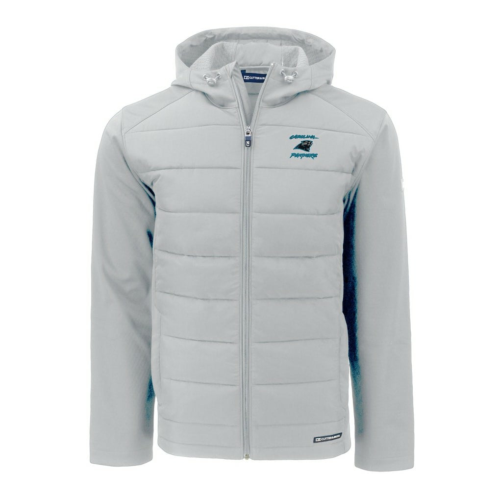 Carolina Panthers Cutter & Buck Evoke Hybrid Eco Softshell Recycled Full-Zip Hoodie Jacket - Light Gray - NFL