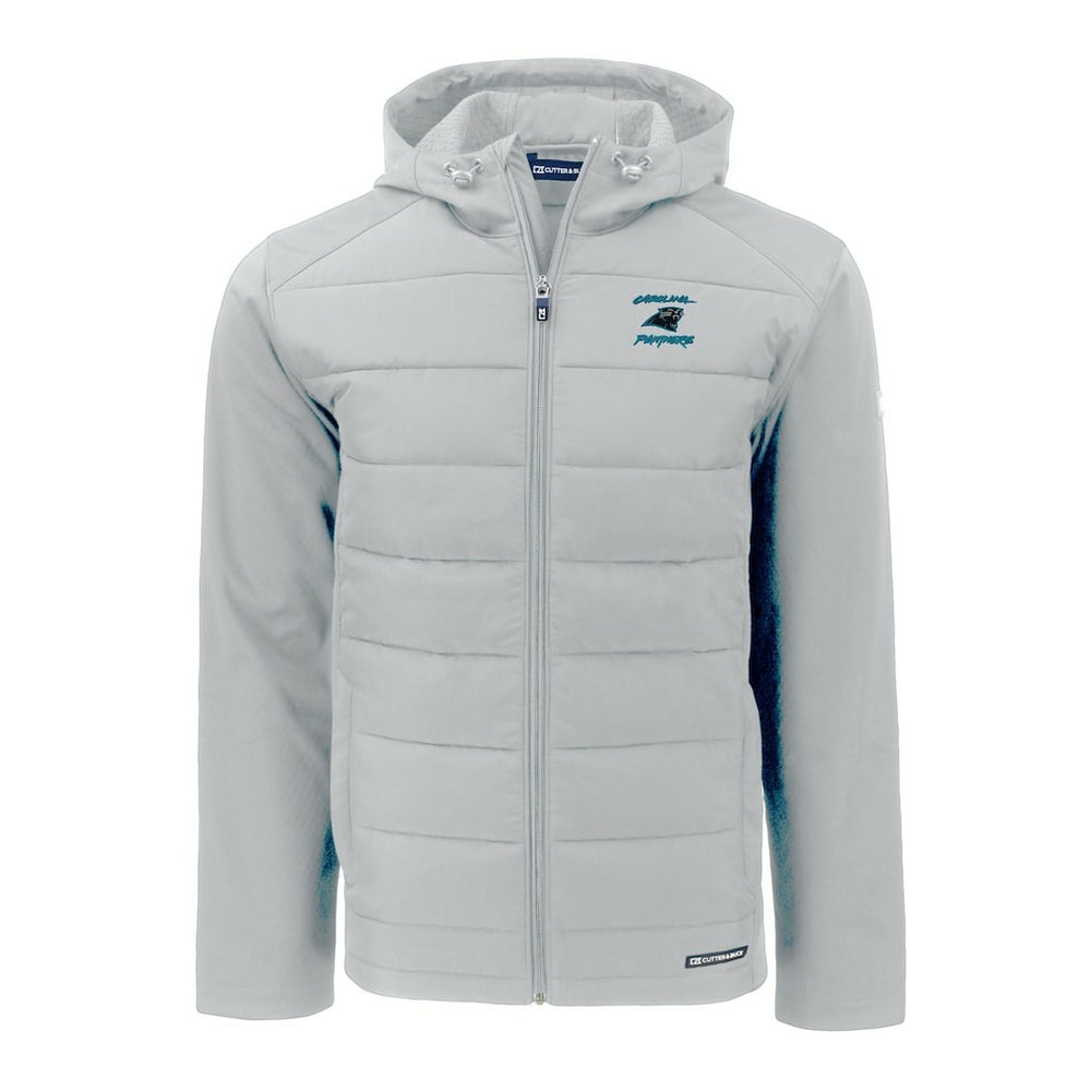 Carolina Panthers Cutter & Buck Evoke Hybrid Eco Softshell Recycled Full-Zip Hoodie Jacket - Light Gray - NFL