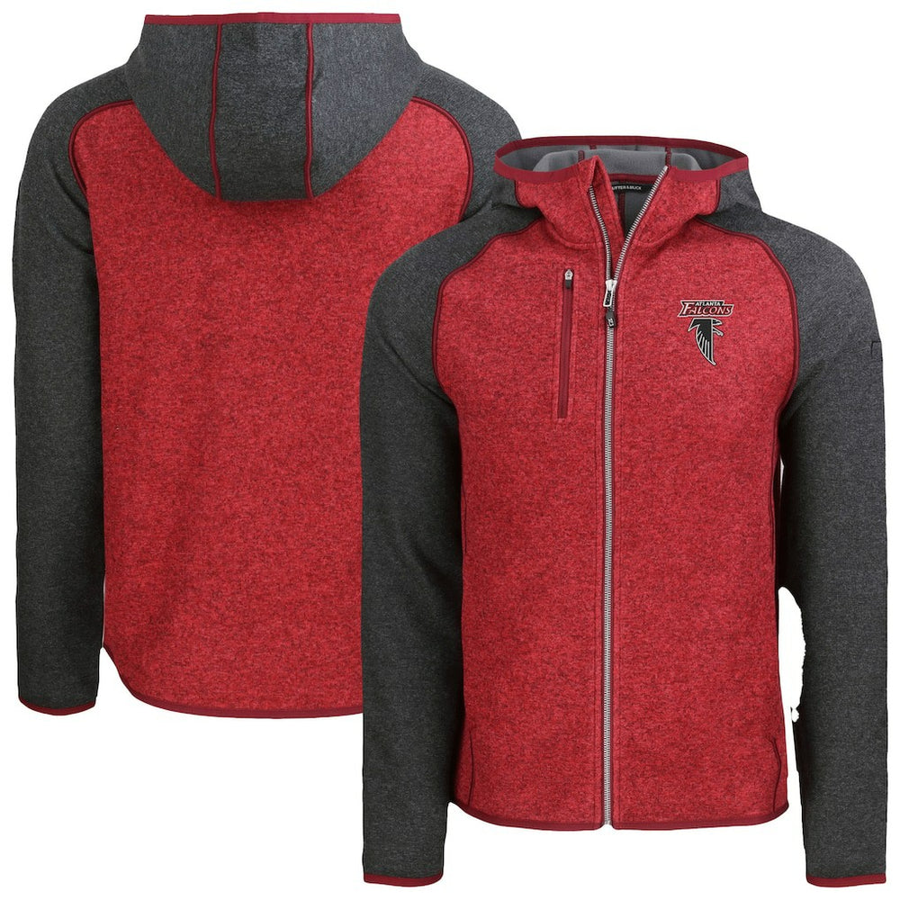 Atlanta Falcons Cutter & Buck Mainsail Hoodie Raglan Full-Zip Jacket - Heather Red - NFL