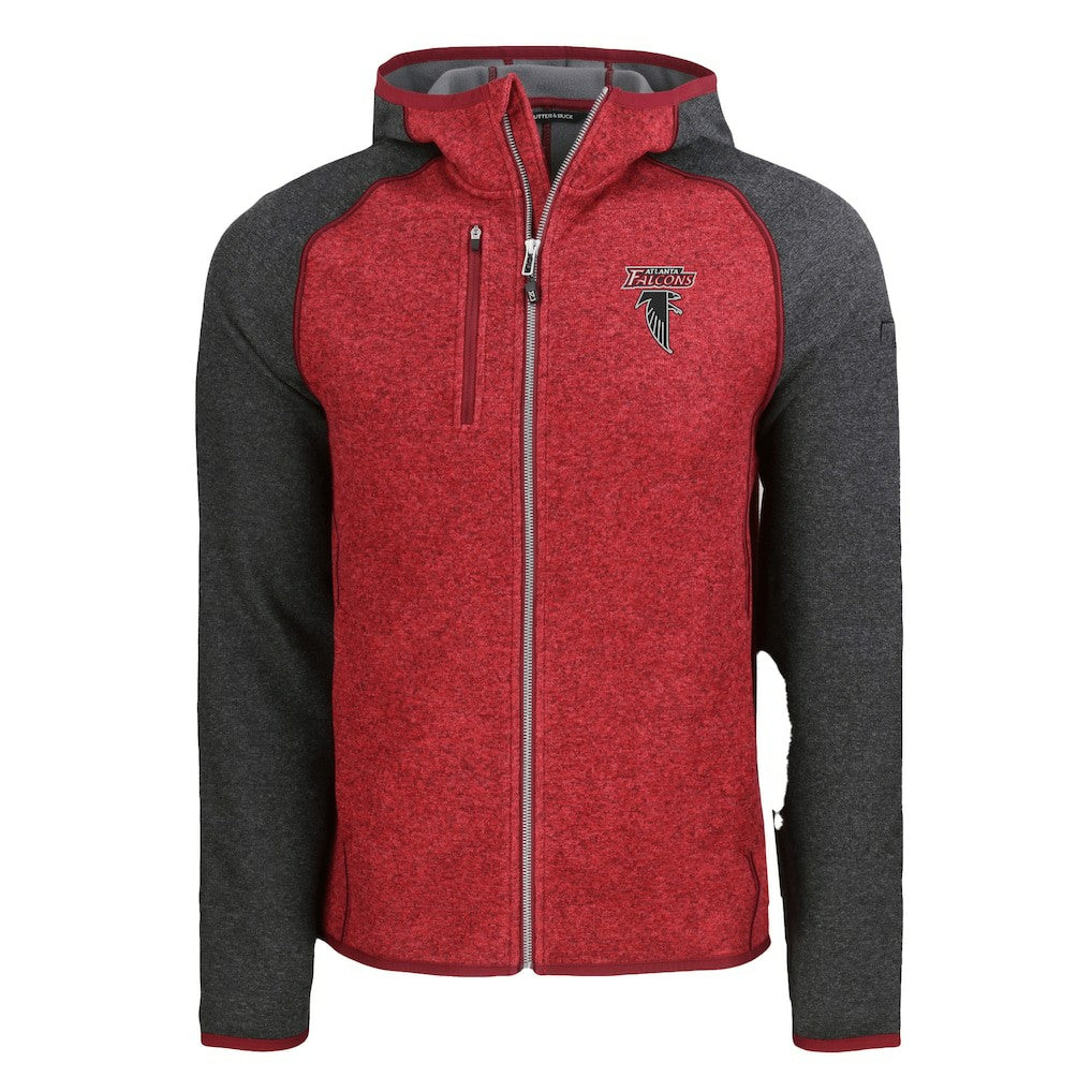 Atlanta Falcons Cutter & Buck Mainsail Hoodie Raglan Full-Zip Jacket - Heather Red - NFL