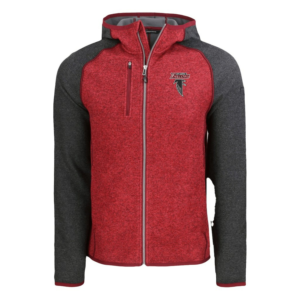 Atlanta Falcons Cutter & Buck Mainsail Hoodie Raglan Full-Zip Jacket - Heather Red - NFL