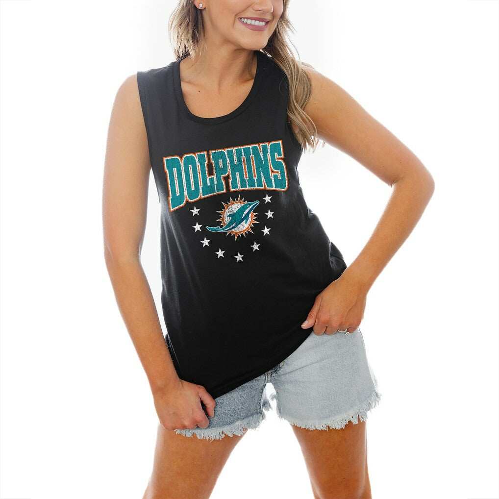 Miami Dolphins Gameday Couture Women's Baby You're A Star Racerback Scoop Neck Tapered Tank Top - Black - NFL
