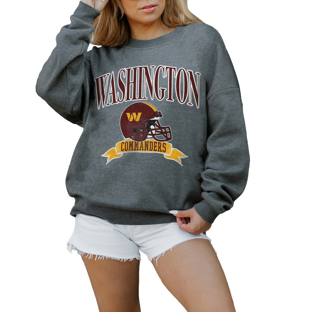 Washington Commanders Gameday Couture Women's Oversized Seal The Deal Premium Fleece Drop Shoulder Pullover Sweatshirt - Charcoal - NFL