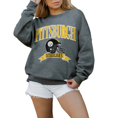 Pittsburgh Steelers Gameday Couture Women's Oversized Seal The Deal Premium Fleece Drop Shoulder Pullover Sweatshirt - Charcoal - NFL