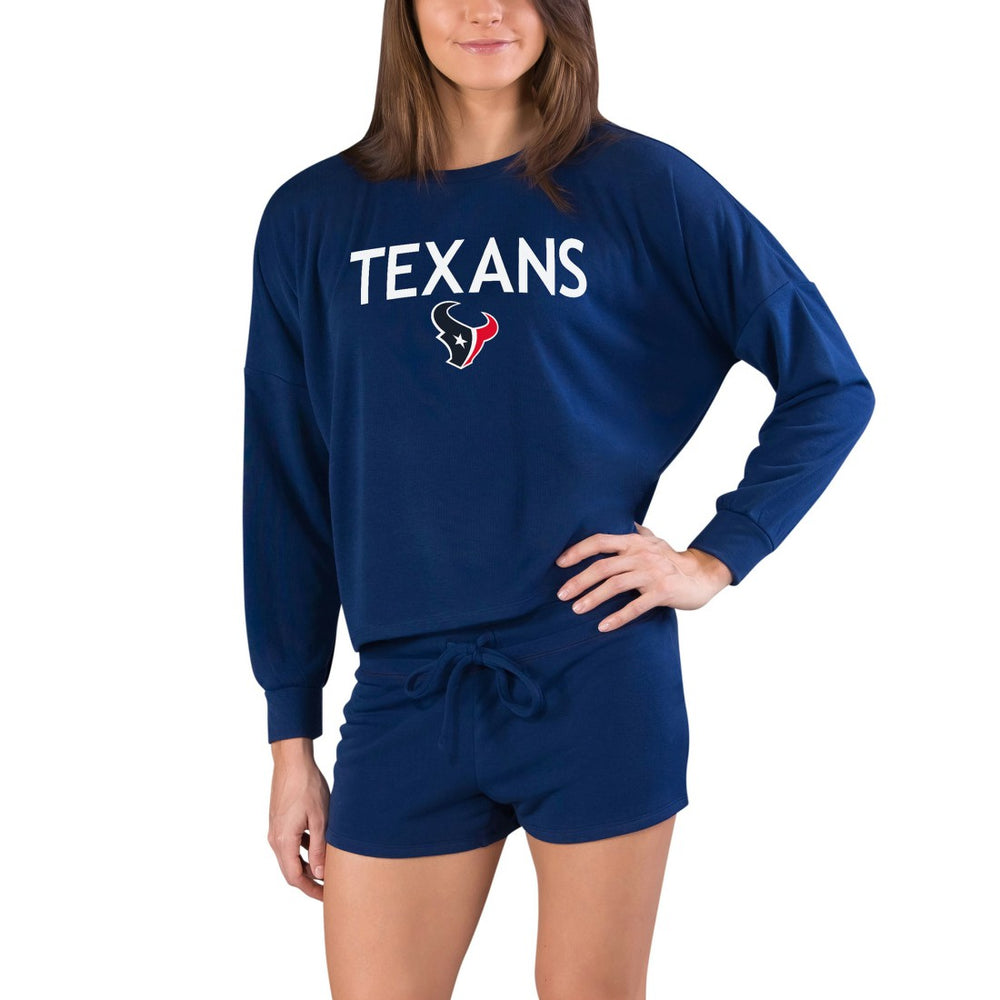 Houston Texans Concepts Sport Women's Gather Long Sleeve Top & Shorts Set - Navy - NFL