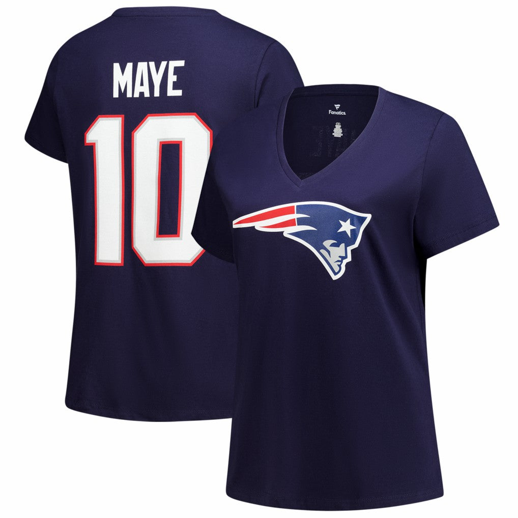 Drake Maye New England Patriots Women's Plus Size Name & Number V-Neck T-Shirt - Navy - Fanatics