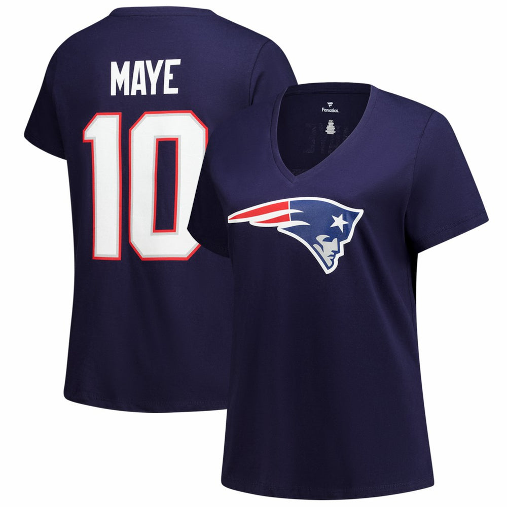 Drake Maye New England Patriots Women's Plus Size Name & Number V-Neck T-Shirt - Navy - Fanatics