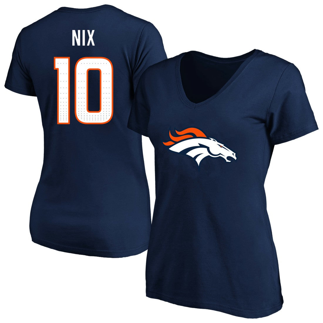 Bo Nix Denver Broncos Women's Plus Size Name & Number V-Neck T-Shirt - Navy - Fanatics