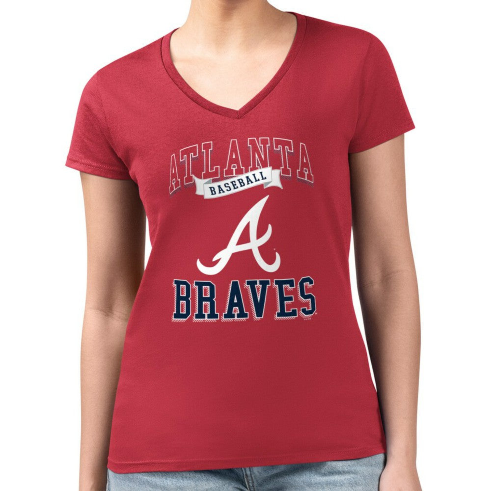 Atlanta Braves G-III 4Her by Carl Banks Women's Super-Slim Fit Lightweight Team Logo Graphic V-Neck T-Shirt for sale