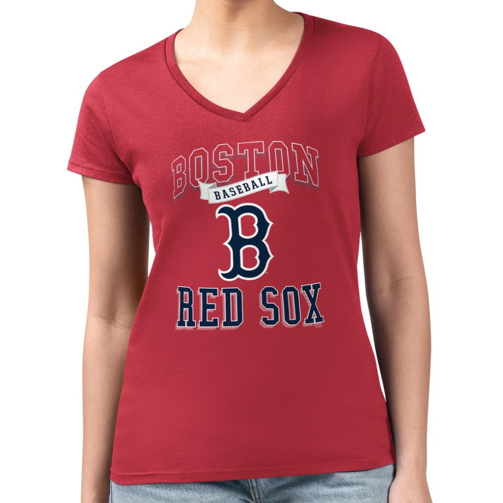 Boston Red Sox G-III 4Her by Carl Banks Women's Super-Slim Fit Lightweight Team Logo Graphic V-Neck T-Shirt Discount