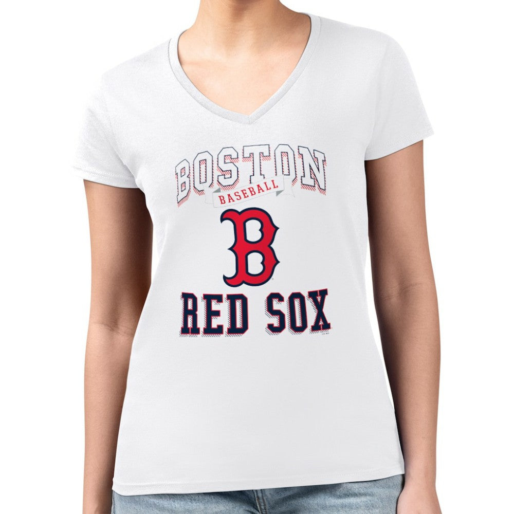 Boston Red Sox G-III 4Her by Carl Banks Women's Super-Slim Fit Lightweight Team Logo Graphic V-Neck T-Shirt for sale