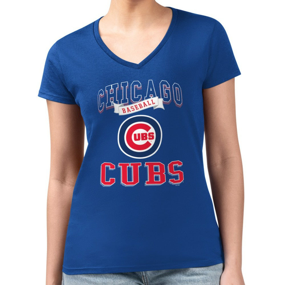 Chicago Cubs G-III 4Her by Carl Banks Women's Super-Slim Fit Lightweight Team Logo Graphic V-Neck T-Shirt Near Me