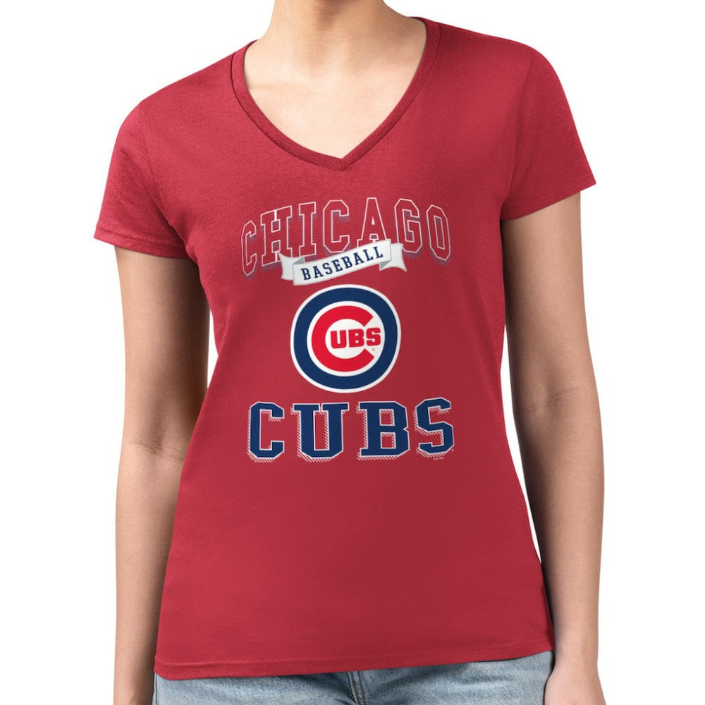Chicago Cubs G-III 4Her by Carl Banks Women's Super-Slim Fit Lightweight Team Logo Graphic V-Neck T-Shirt for sale