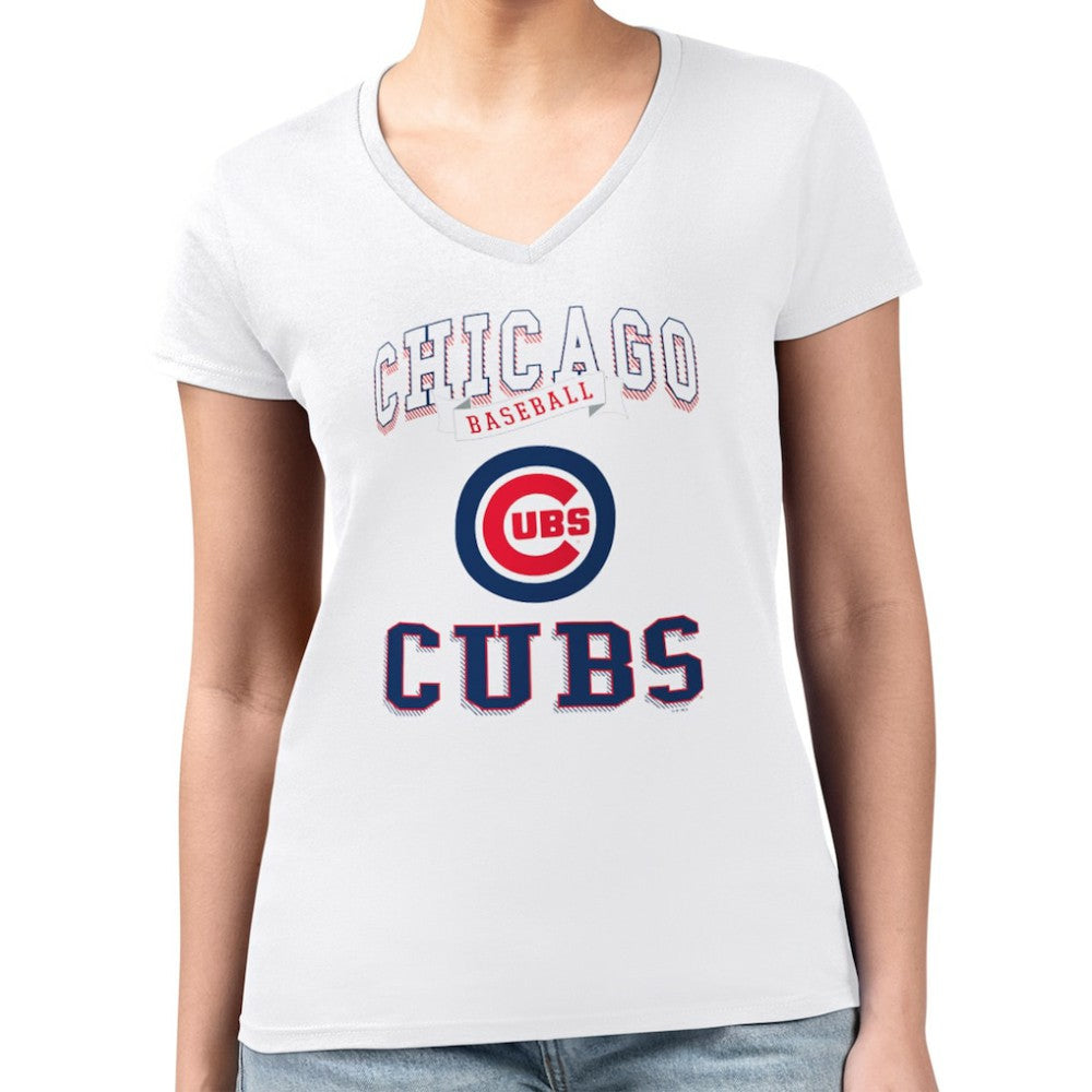 Chicago Cubs G-III 4Her by Carl Banks Women's Super-Slim Fit Lightweight Team Logo Graphic V-Neck T-Shirt Near Me