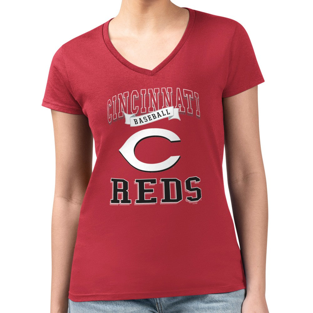 Cincinnati Reds G-III 4Her by Carl Banks Women's Super-Slim Fit Lightweight Team Logo Graphic V-Neck T-Shirt Discount