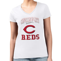 Cincinnati Reds G-III 4Her by Carl Banks Women's Super-Slim Fit Lightweight Team Logo Graphic V-Neck T-Shirt Sale
