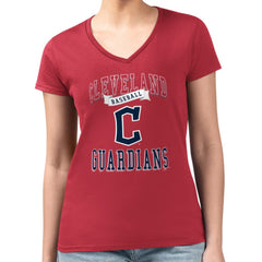 Cleveland Guardians G-III 4Her by Carl Banks Women's Super-Slim Fit Lightweight Team Logo Graphic V-Neck T-Shirt Outlet
