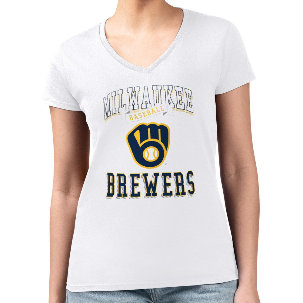 Milwaukee Brewers G-III 4Her by Carl Banks Women's Super-Slim Fit Lightweight Team Logo Graphic V-Neck T-Shirt Online