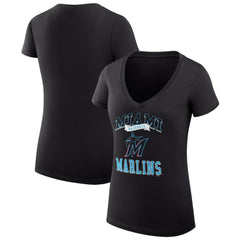 Miami Marlins G-III 4Her by Carl Banks Women's Super-Slim Fit Lightweight Team Logo Graphic V-Neck T-Shirt Near Me