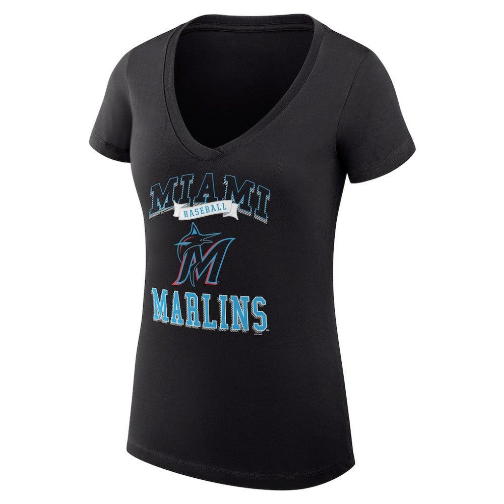 Miami Marlins G-III 4Her by Carl Banks Women's Super-Slim Fit Lightweight Team Logo Graphic V-Neck T-Shirt Near Me