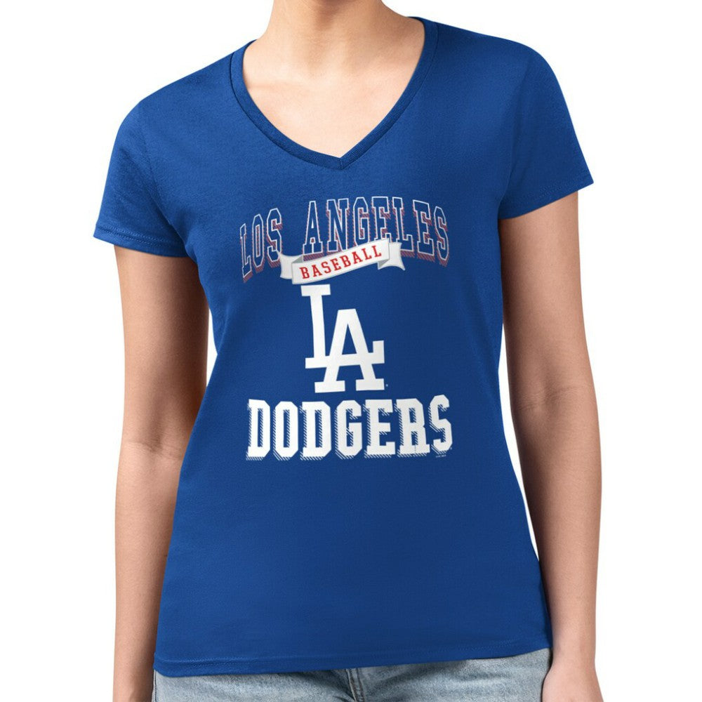 Los Angeles Dodgers G-III 4Her by Carl Banks Women's Super-Slim Fit Lightweight Team Logo Graphic V-Neck T-Shirt Discount