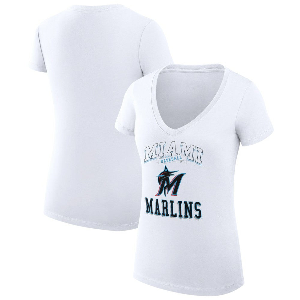 Miami Marlins G-III 4Her by Carl Banks Women's Super-Slim Fit Lightweight Team Logo Graphic V-Neck T-Shirt Sale