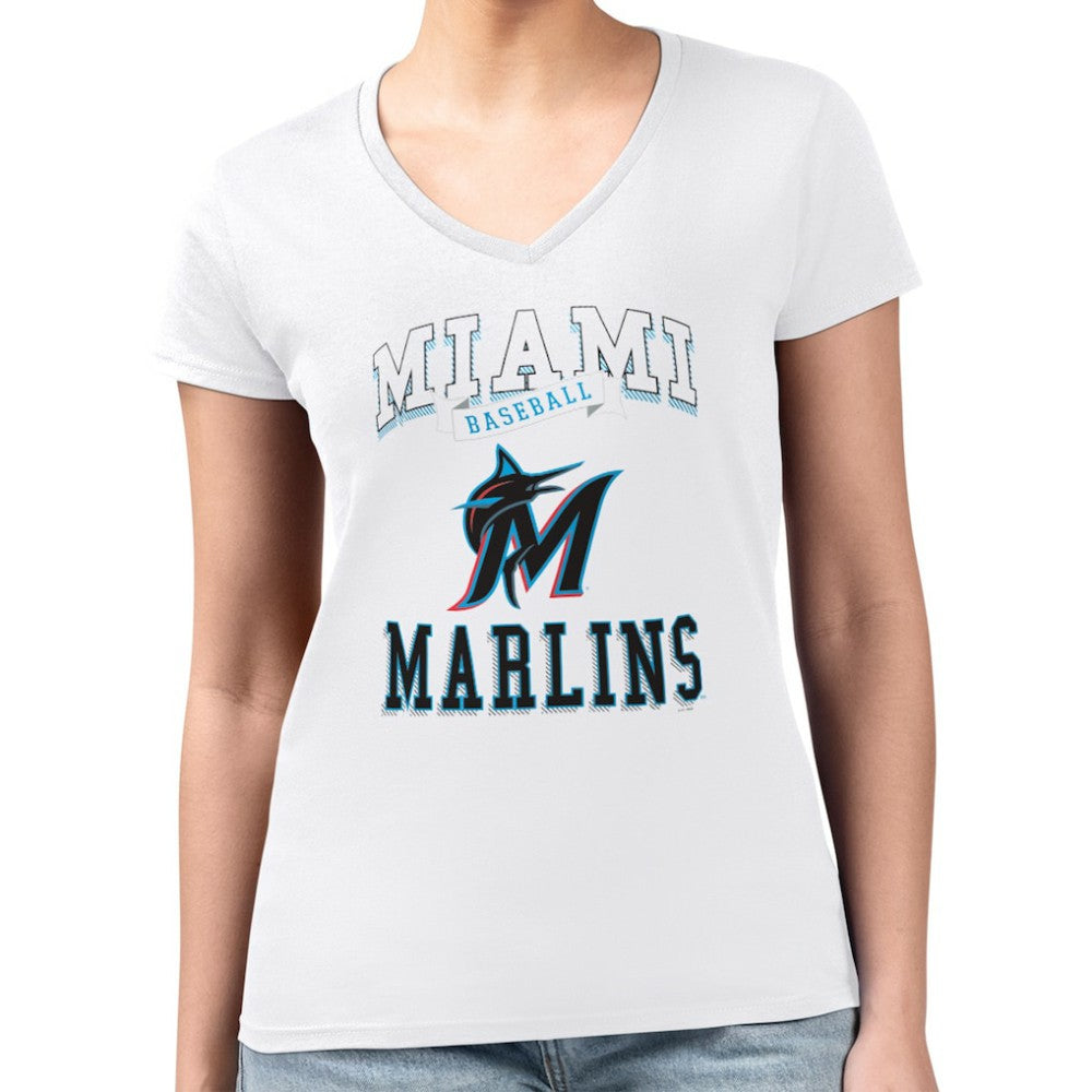 Miami Marlins G-III 4Her by Carl Banks Women's Super-Slim Fit Lightweight Team Logo Graphic V-Neck T-Shirt Sale