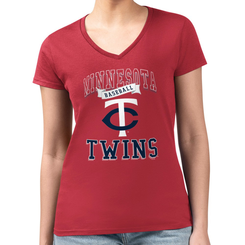 Minnesota Twins G-III 4Her by Carl Banks Women's Super-Slim Fit Lightweight Team Logo Graphic V-Neck T-Shirt Outlet