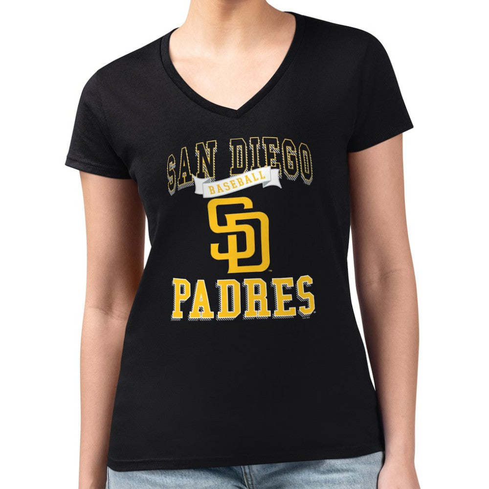 San Diego Padres G-III 4Her by Carl Banks Women's Super-Slim Fit Lightweight Team Logo Graphic V-Neck T-Shirt for sale